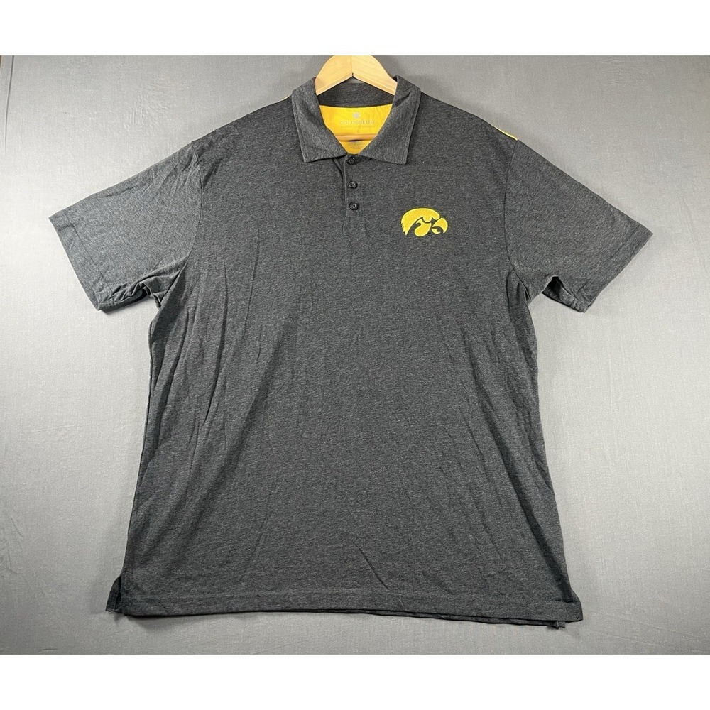 Colosseum Polo Mens Size L Gray Iowa Hawkeyes NCAA Embroidered Logo Performance